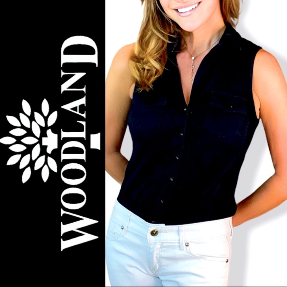 Woodland 100% Cotton Sleeveless Button Up Blouse S